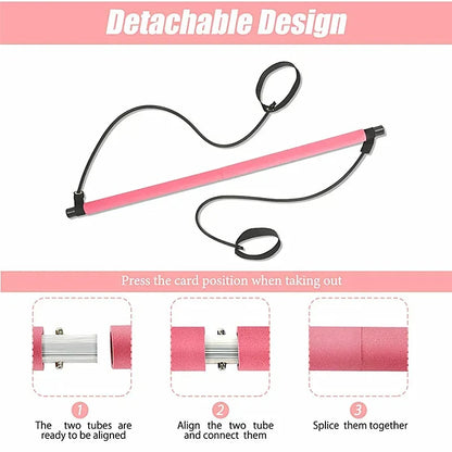 Portable Yoga Pilates Bar Stick with Resistance Band Home Gym Muscle Toning Bar Fitness Stretching Sports