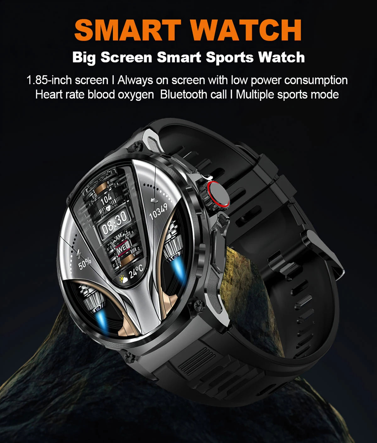 New 1.85-inch Ultra HD Smart Watch with GPS tracking, Bluetooth call, and a 710mAh battery. Perfect for sports and fitness, compatible with Huawei and Xiaomi.