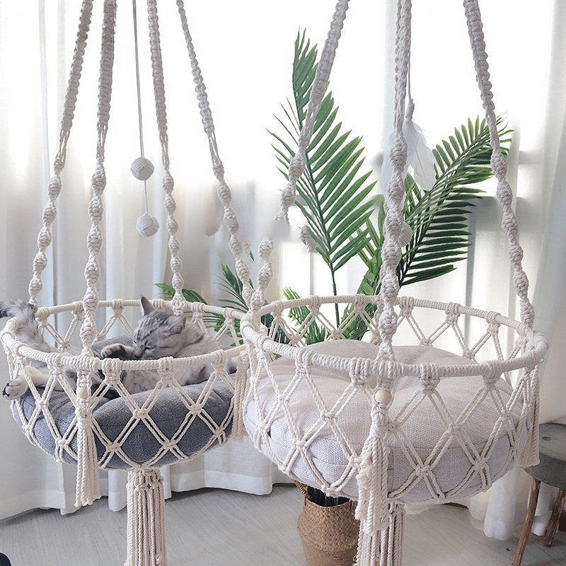 Hammock Cat Swing Hand Woven Cotton Rope Cats Hanging