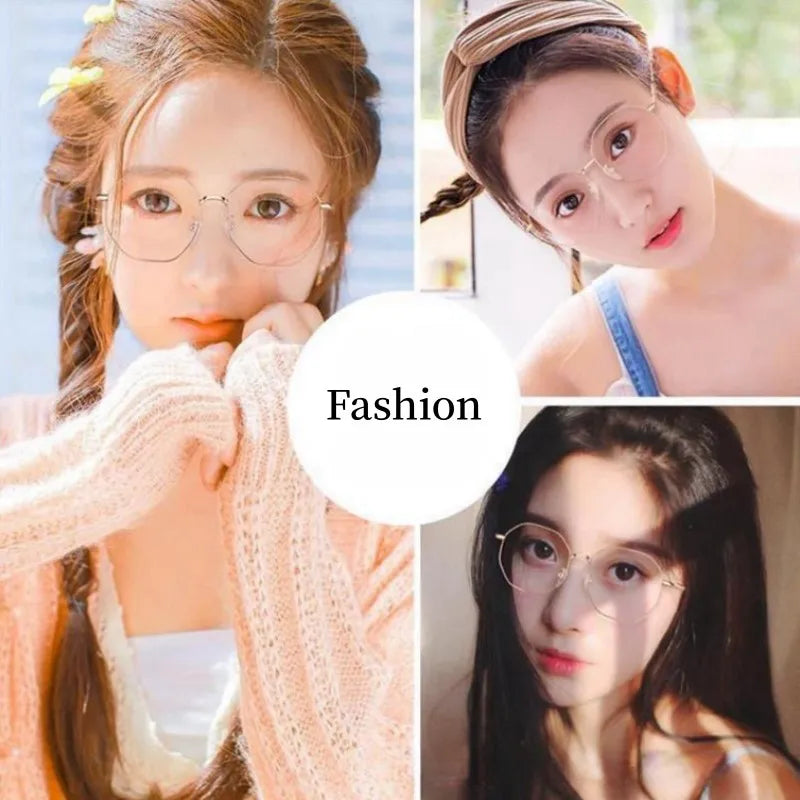Fashion Anti Blue Light Round Glasses Ultra-Light Metal Frame