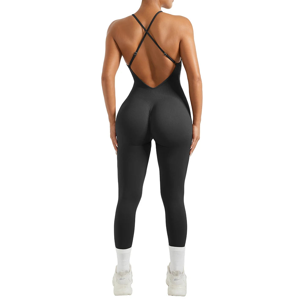 OMKAGI Women’s Full-Length Bodycon Jumpsuit – Sleeveless Athletic & Casual Wear