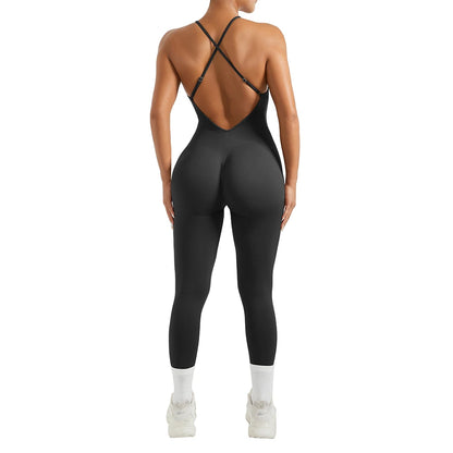 OMKAGI Women’s Full-Length Bodycon Jumpsuit – Sleeveless Athletic & Casual Wear