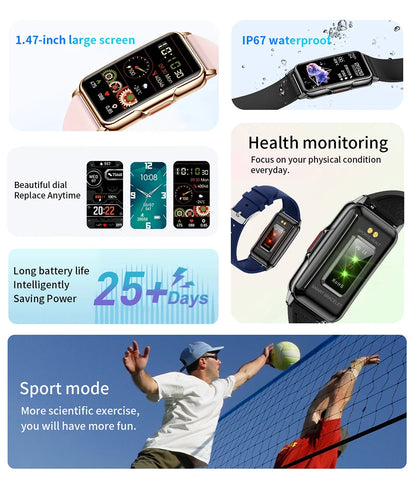LIGE Smart Watch Women Full Touch Screen Bluetooth Call IP67 Waterproof