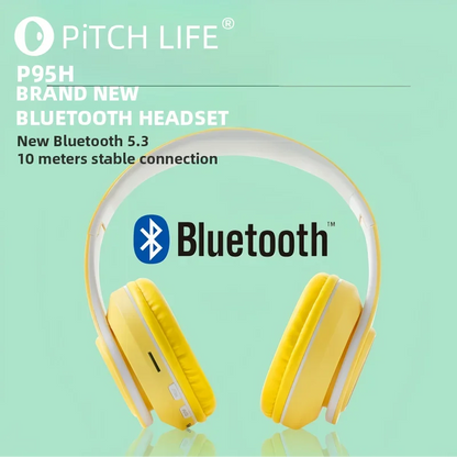 P95H,RGB,Moda Ears BT Wireless Headphone Com Mic E Flash Light, Capacete De Música Estéreo LED, Fone De Ouvido Dobrável, Present