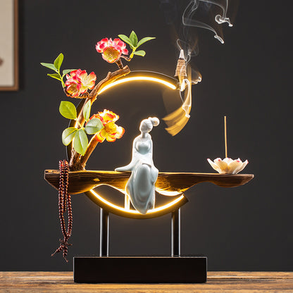 Decor Ornaments SereniFlow Incense Fountain Plug-in LED Light with Iron Frame