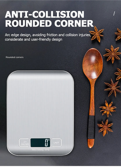 5kg/10kg Rechargeable Digital Kitchen Scale – LCD Display Stainless Steel Electronic Scales