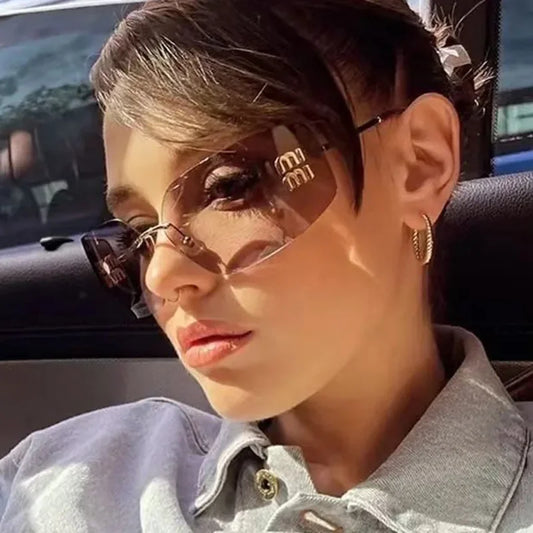 SOZO TU Funky Metal Luxury Rimless Sunglasses for Women