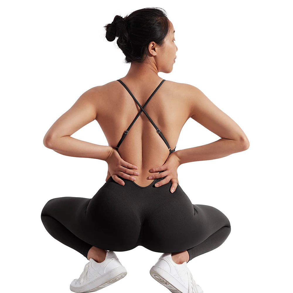 OMKAGI Women’s Full-Length Bodycon Jumpsuit – Sleeveless Athletic & Casual Wear