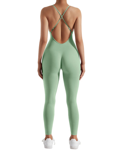 OMKAGI Women’s Full-Length Bodycon Jumpsuit – Sleeveless Athletic & Casual Wear
