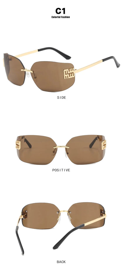 SOZO TU Funky Metal Luxury Rimless Sunglasses for Women