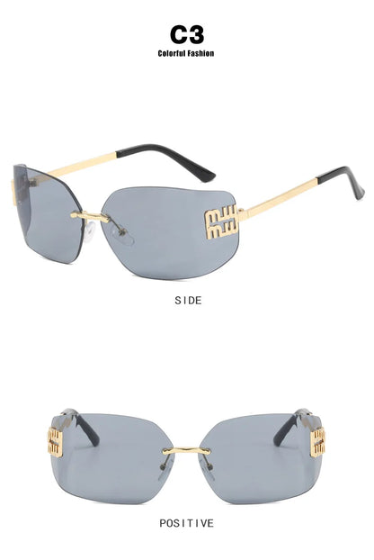 SOZO TU Funky Metal Luxury Rimless Sunglasses for Women