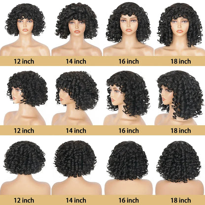 Short Curly Bob Wig Human Hair With Bangs Ready to Go