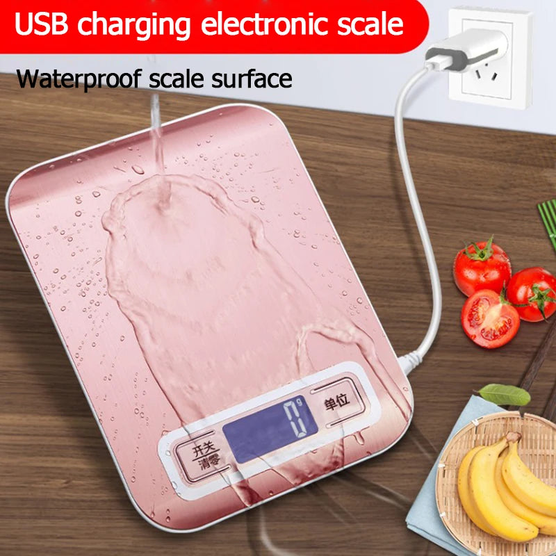 5kg/10kg Rechargeable Digital Kitchen Scale – LCD Display Stainless Steel Electronic Scales