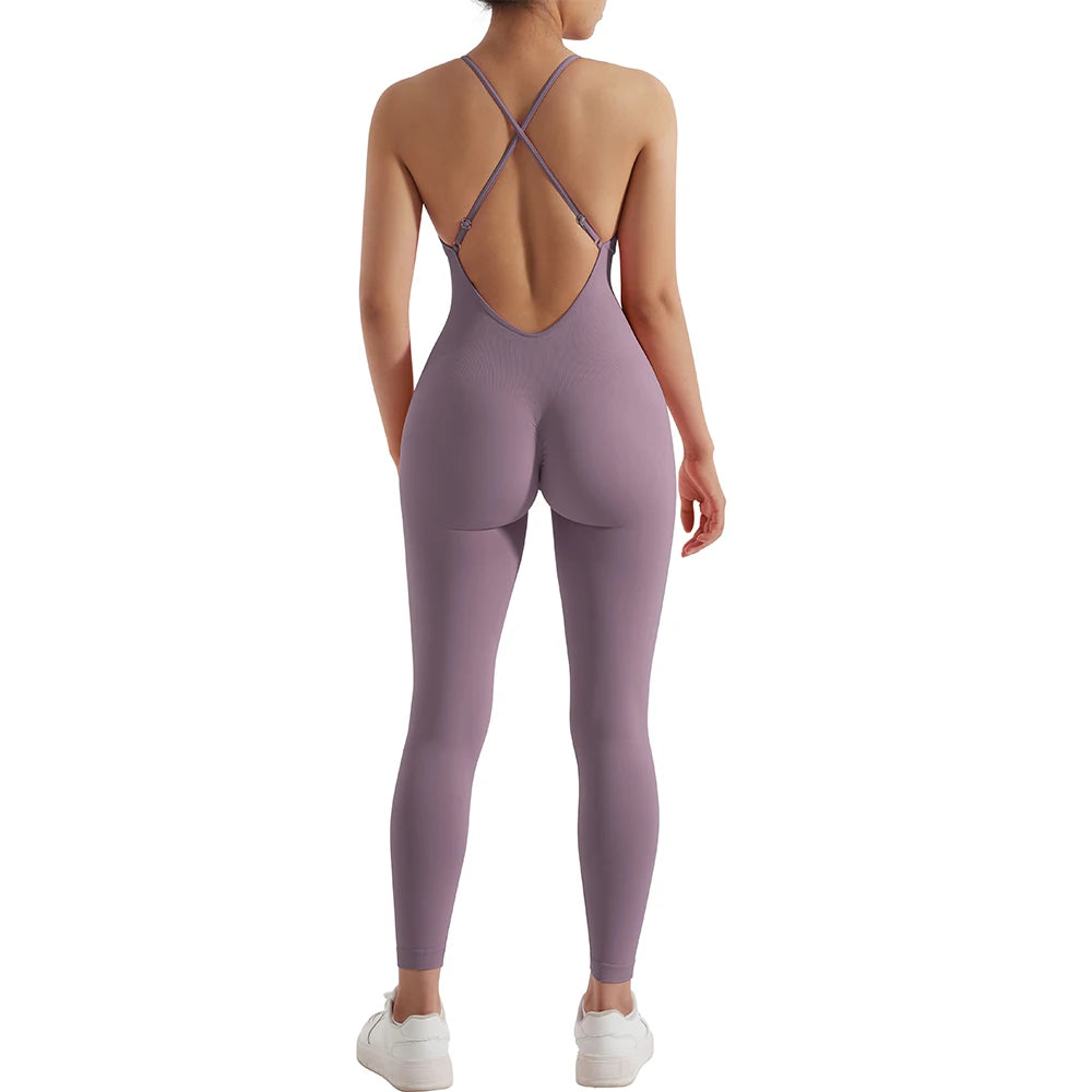 OMKAGI Women’s Full-Length Bodycon Jumpsuit – Sleeveless Athletic & Casual Wear