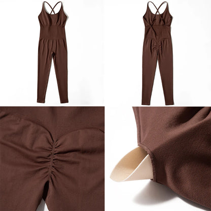 OMKAGI Women’s Full-Length Bodycon Jumpsuit – Sleeveless Athletic & Casual Wear
