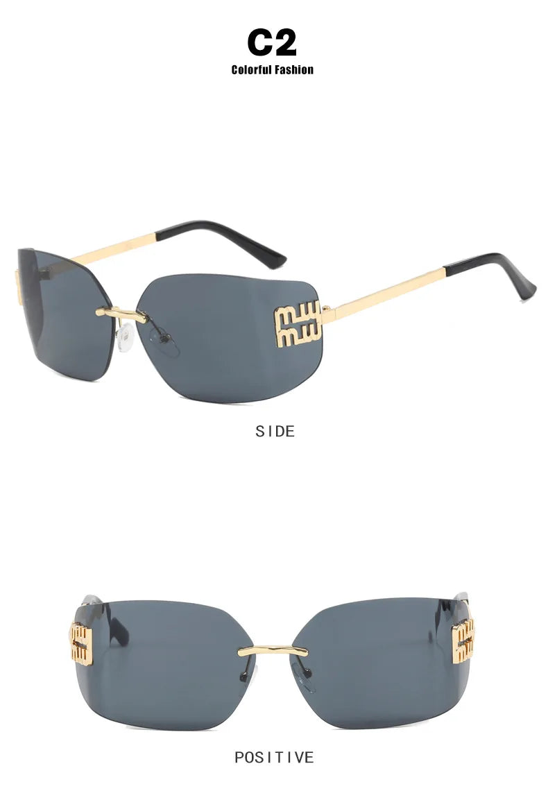 SOZO TU Funky Metal Luxury Rimless Sunglasses for Women