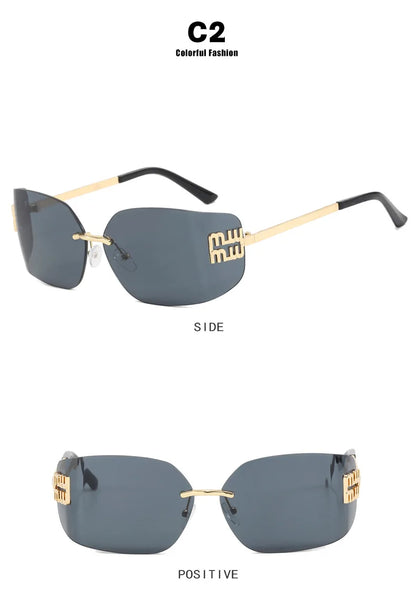 SOZO TU Funky Metal Luxury Rimless Sunglasses for Women