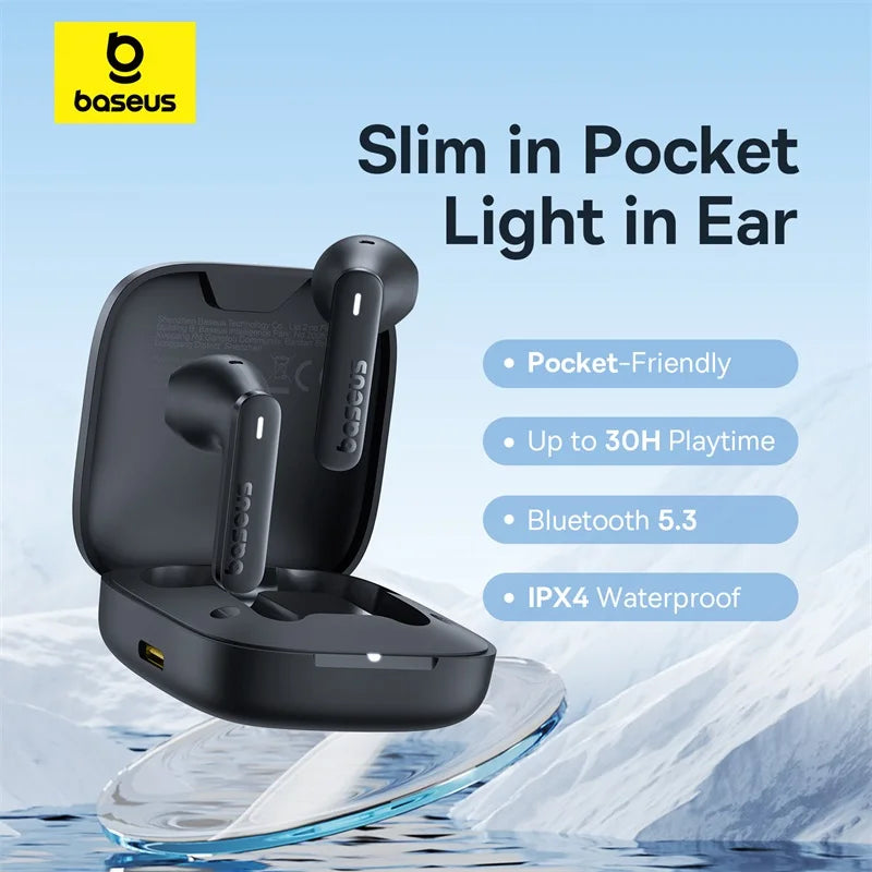 BASEUS In-Ear Wireless Earphones Bluetooth 5.3 30H Bateria de longa duração IPX4 prova d'água