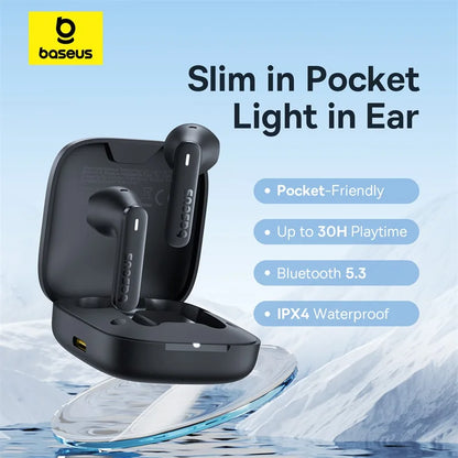 BASEUS In-Ear Wireless Earphones Bluetooth 5.3 30H Bateria de longa duração IPX4 prova d'água