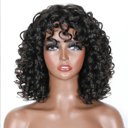Short Curly Bob Wig Human Hair With Bangs Ready to Go