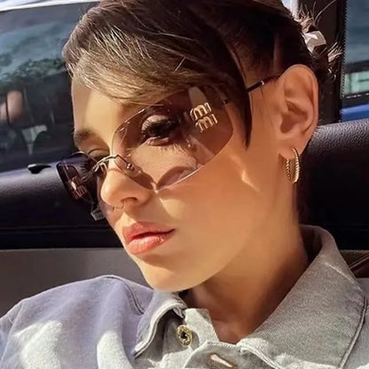 SOZO TU Funky Metal Luxury Rimless Sunglasses for Women