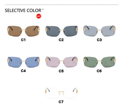SOZO TU Funky Metal Luxury Rimless Sunglasses for Women