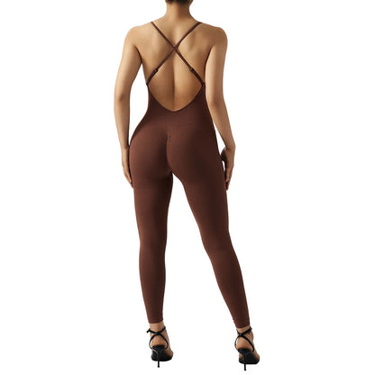 OMKAGI Women’s Full-Length Bodycon Jumpsuit – Sleeveless Athletic & Casual Wear