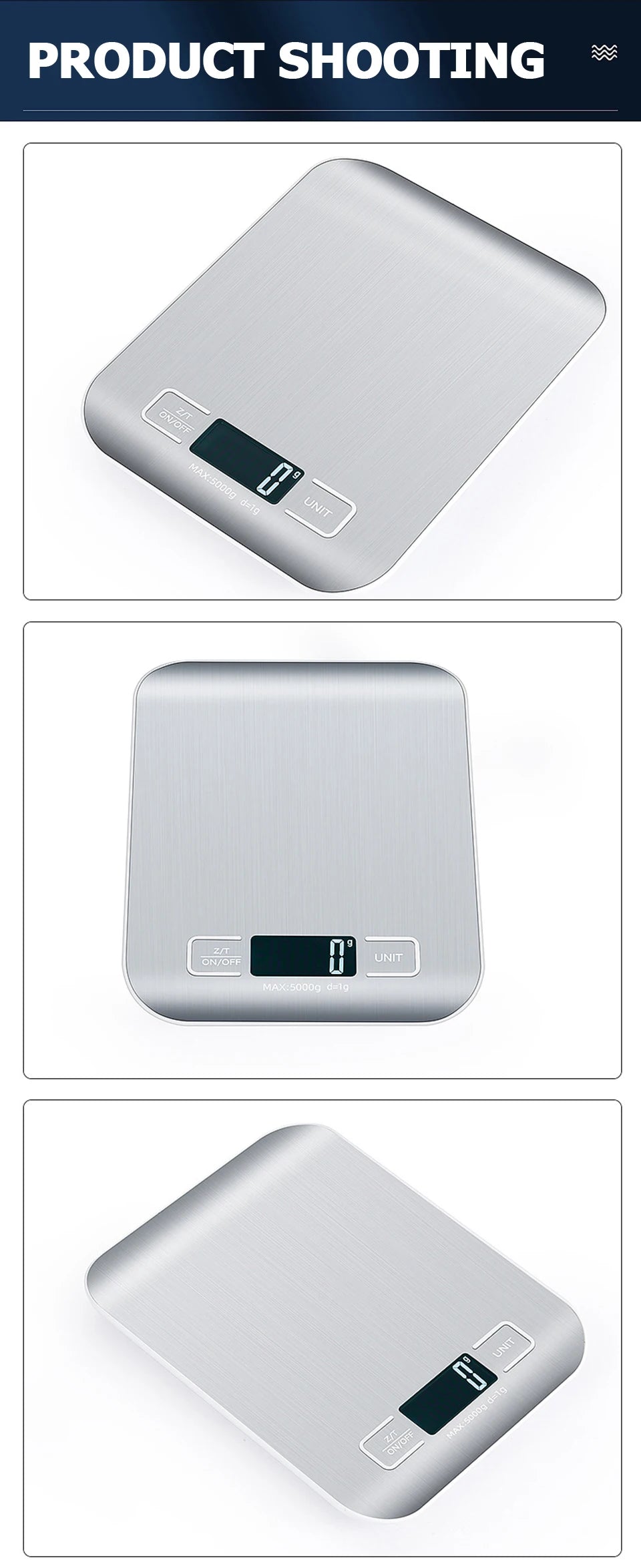 5kg/10kg Rechargeable Digital Kitchen Scale – LCD Display Stainless Steel Electronic Scales