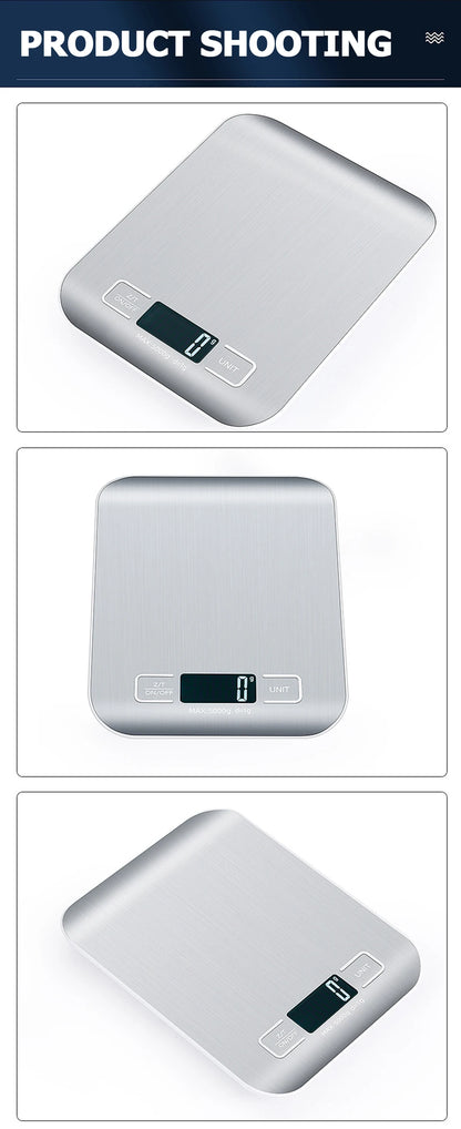 5kg/10kg Rechargeable Digital Kitchen Scale – LCD Display Stainless Steel Electronic Scales