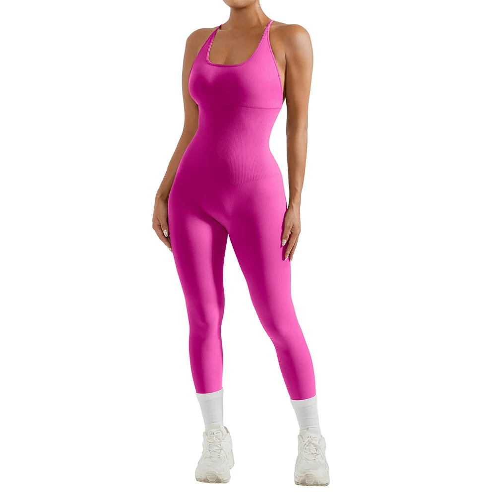 OMKAGI Women’s Full-Length Bodycon Jumpsuit – Sleeveless Athletic & Casual Wear