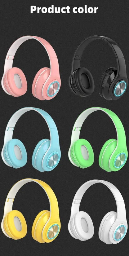 P95H,RGB,Moda Ears BT Wireless Headphone Com Mic E Flash Light, Capacete De Música Estéreo LED, Fone De Ouvido Dobrável, Present