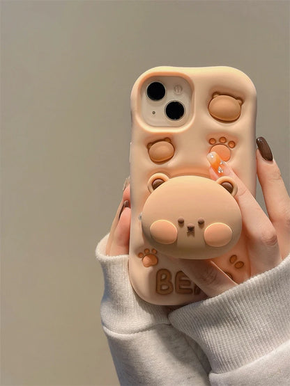 Lovely 3D Bear Silicone Phone Case For iPhone 11 12 13 14 15 16 Pro Max XS XR X 7 8 Plus