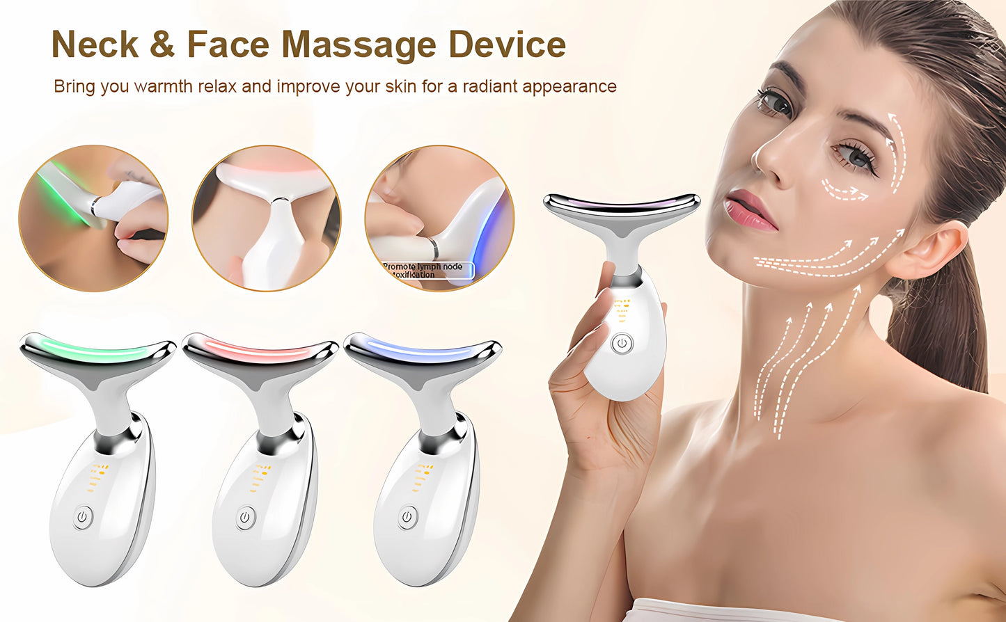 Neck Massager Facial Lifting Three Light Mode Electric Skin Tightener LED Beauty Instrument