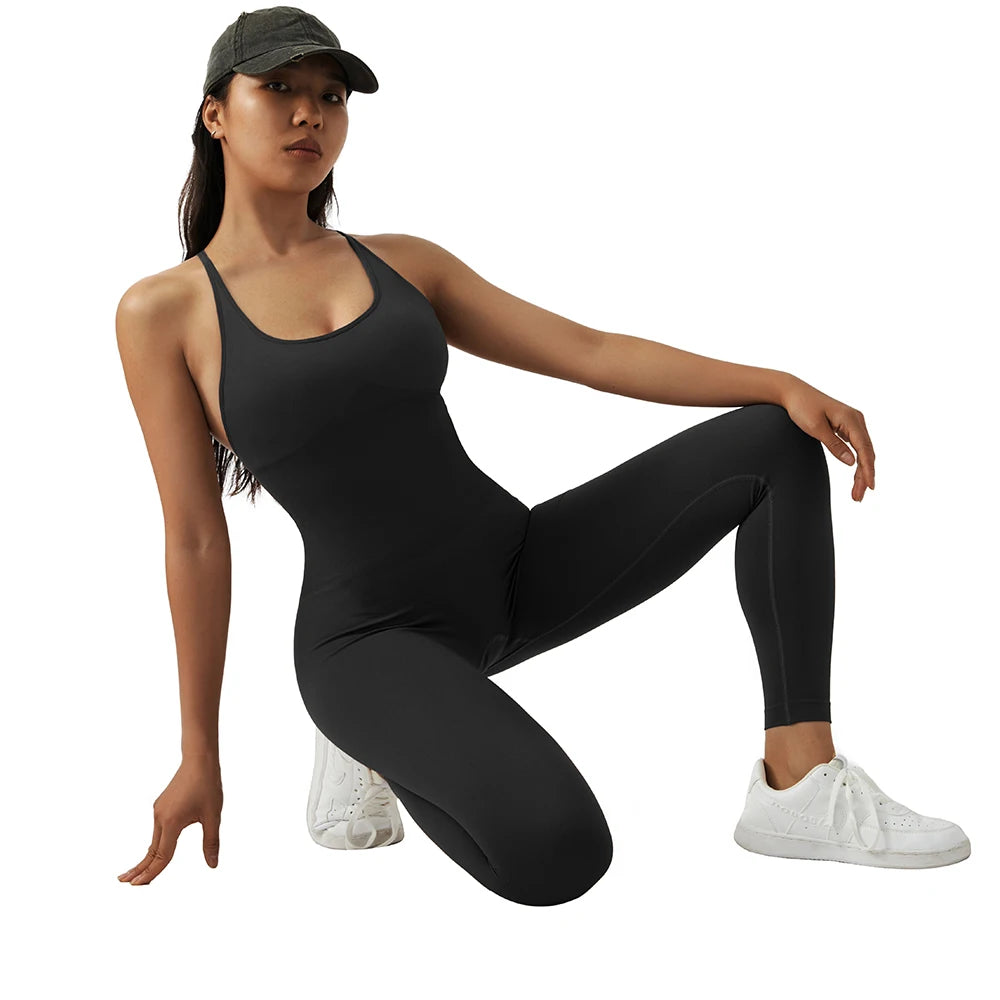 OMKAGI Women’s Full-Length Bodycon Jumpsuit – Sleeveless Athletic & Casual Wear
