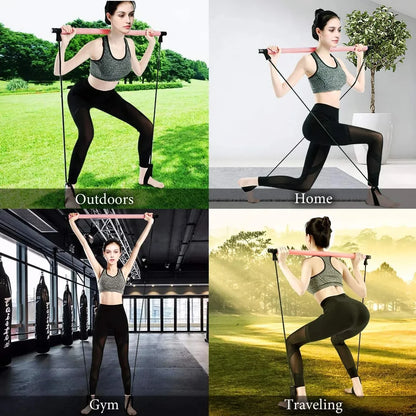 Portable Yoga Pilates Bar Stick with Resistance Band Home Gym Muscle Toning Bar Fitness Stretching Sports