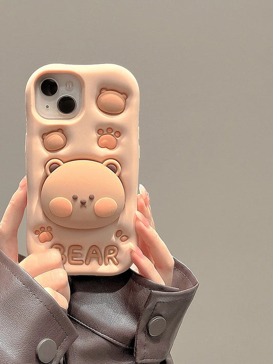 Lovely 3D Bear Silicone Phone Case For iPhone 11 12 13 14 15 16 Pro Max XS XR X 7 8 Plus