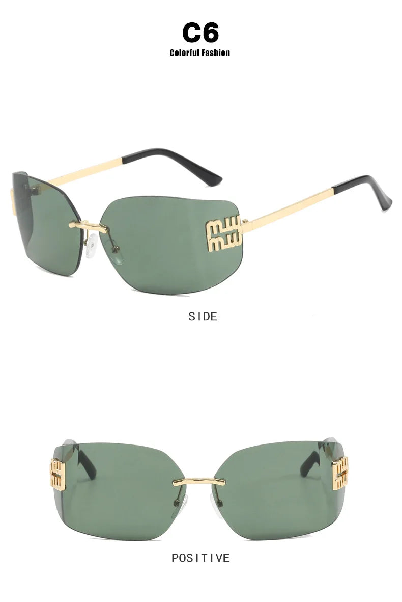 SOZO TU Funky Metal Luxury Rimless Sunglasses for Women