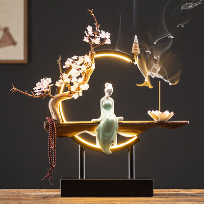 Decor Ornaments SereniFlow Incense Fountain Plug-in LED Light with Iron Frame