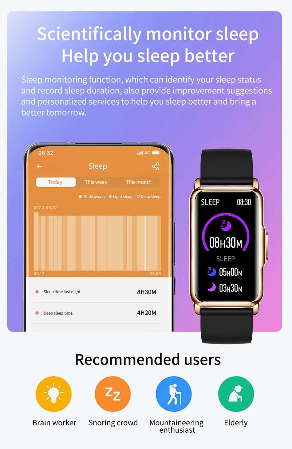 LIGE Smart Watch Women Full Touch Screen Bluetooth Call IP67 Waterproof