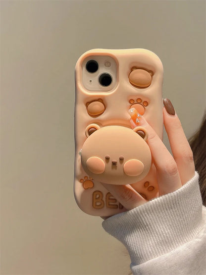Lovely 3D Bear Silicone Phone Case For iPhone 11 12 13 14 15 16 Pro Max XS XR X 7 8 Plus