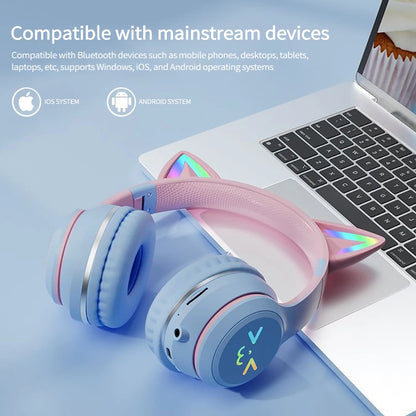 Gradient wireless Headphones RGB cute cat ear Bluetooth Earphones+microphone