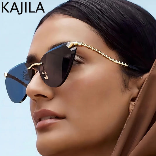 OptiLux Prime Eye Rimless Sunglasses  Brand Designer Trendy Metal  Sun Glasses For Ladies  UV400