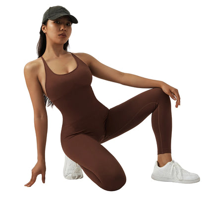 OMKAGI Women’s Full-Length Bodycon Jumpsuit – Sleeveless Athletic & Casual Wear
