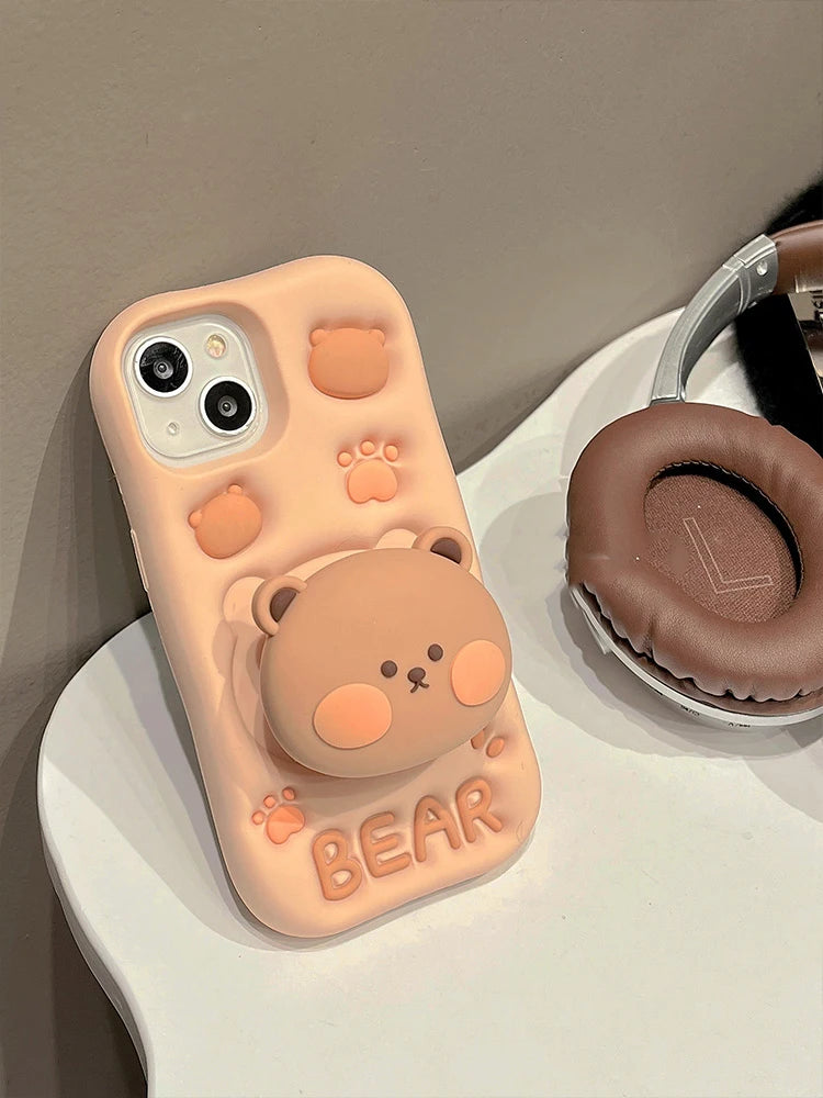 Lovely 3D Bear Silicone Phone Case For iPhone 11 12 13 14 15 16 Pro Max XS XR X 7 8 Plus