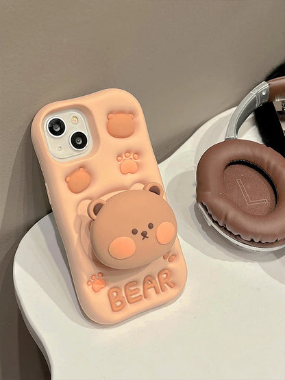 Lovely 3D Bear Silicone Phone Case For iPhone 11 12 13 14 15 16 Pro Max XS XR X 7 8 Plus