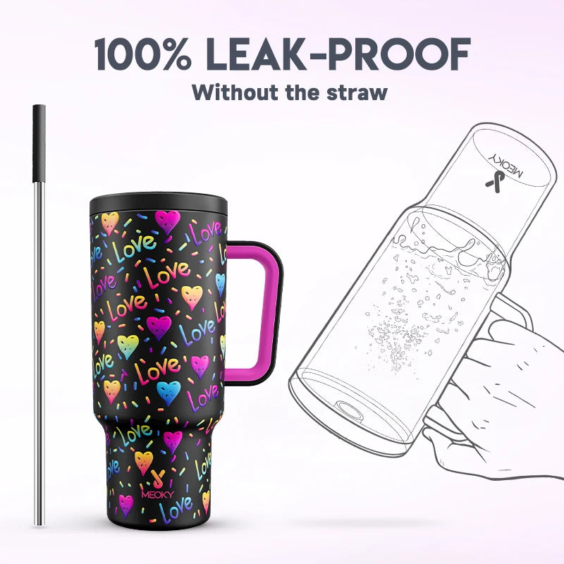 Meoky 1PC 40oz Tumbler Straws Cup With Lids Drinkware Juice Bottle Double Wall