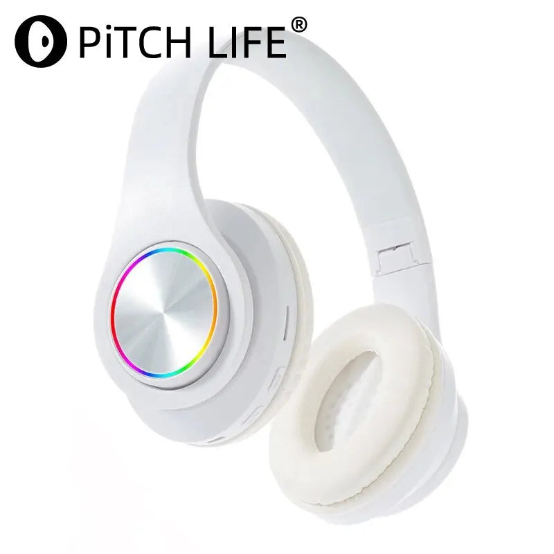 P95H,RGB,Moda Ears BT Wireless Headphone Com Mic E Flash Light, Capacete De Música Estéreo LED, Fone De Ouvido Dobrável, Present