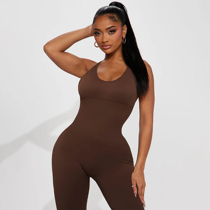 OMKAGI Women’s Full-Length Bodycon Jumpsuit – Sleeveless Athletic & Casual Wear