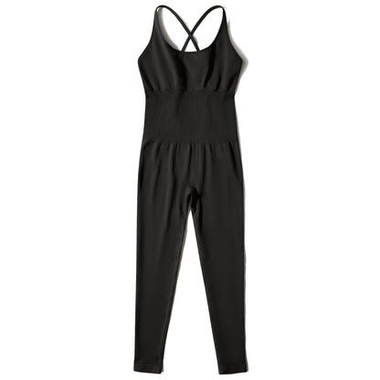 OMKAGI Women’s Full-Length Bodycon Jumpsuit – Sleeveless Athletic & Casual Wear