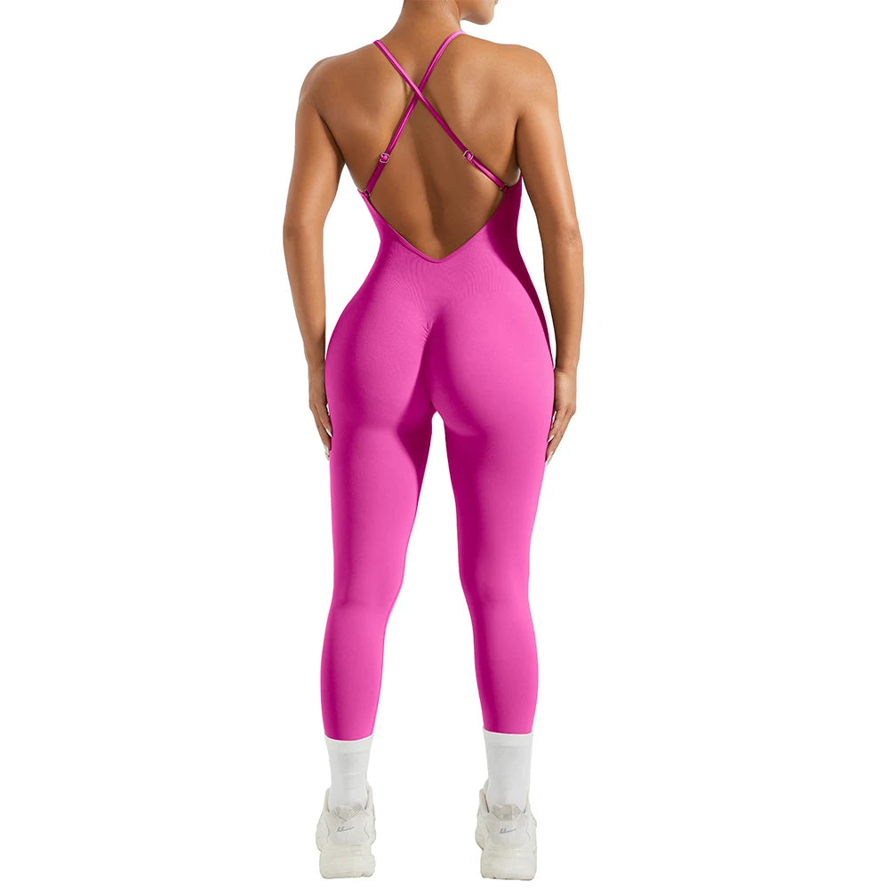 OMKAGI Women’s Full-Length Bodycon Jumpsuit – Sleeveless Athletic & Casual Wear